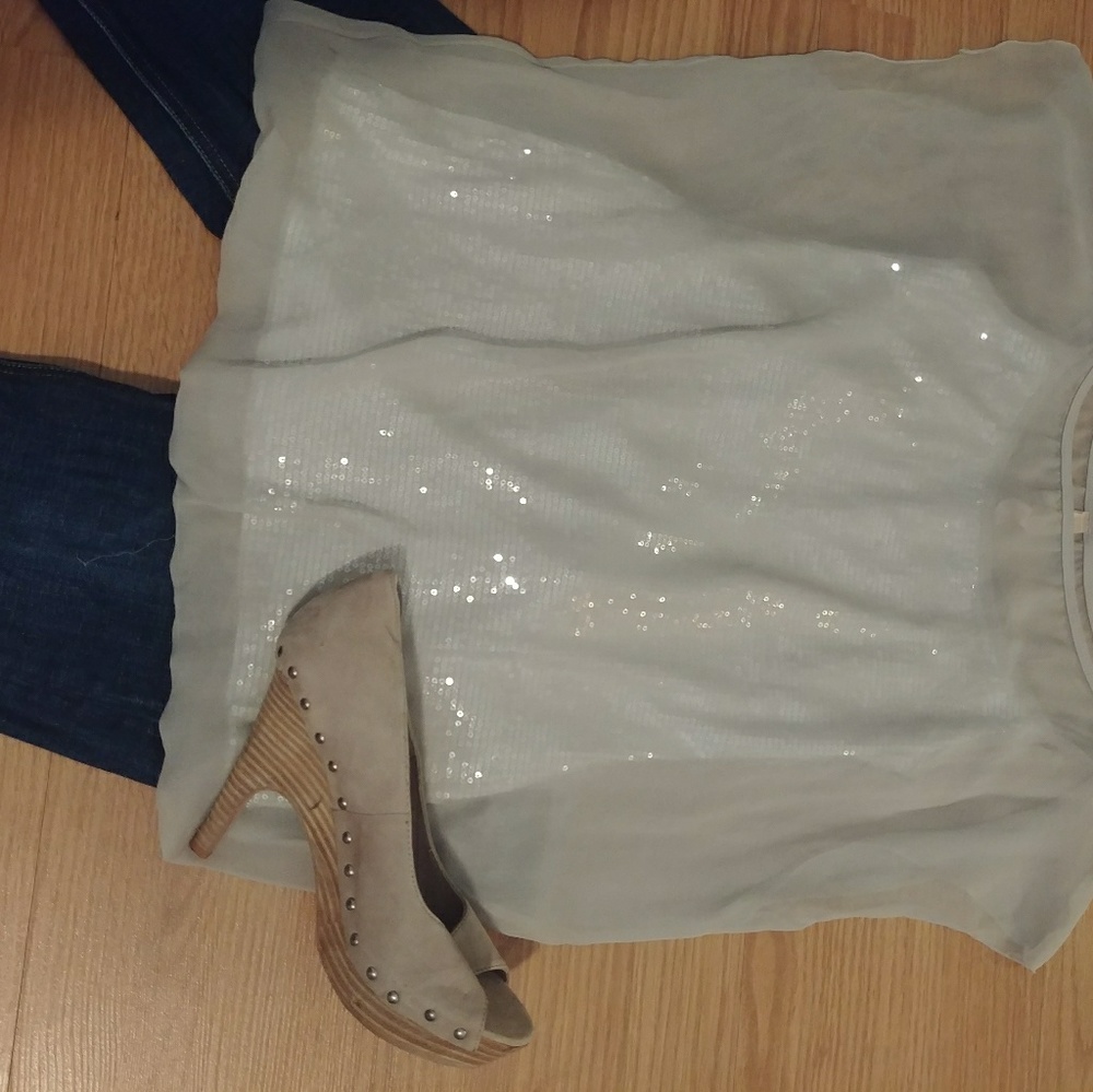 Chiffon over sequins tank